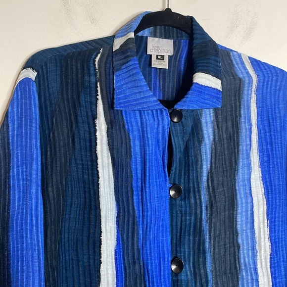 SOLD Kay Chapman | Women’s Colorful Silk & Linen Blend Button Down Shirt - Picture 2 of 7